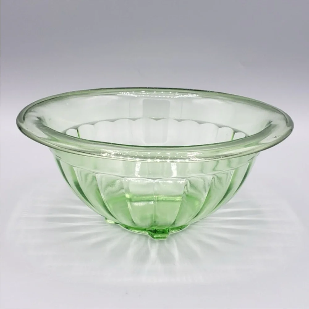 Hazel-Atlas Uranium Glass Ribbed Mixing Bowl — Glows Brightly Under UV Light